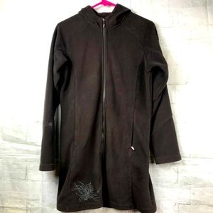 Athleta Chocolate Brown Fleece Sz Sm Embroidered at Hem Full Zip